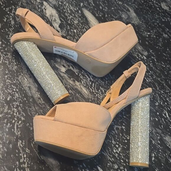 BRAND NEW KAMILA SUEDE PLATFORM RHINESTONE ANKLE STRAP HEELS SANDAL - Picture 8 of 15